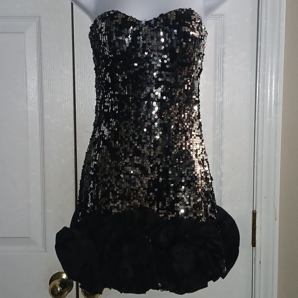 Speechless black sequin mini strapless semi dress Junior Sz 3 NWOT